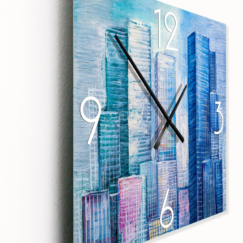 Horloge murale gratte-ciel, paysage urbain, style abstrait, Petit