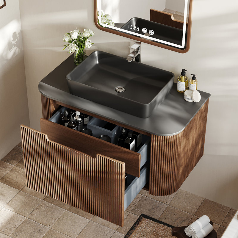Meuble-lavabo de comptoir en pierre noire 36 po avec lavabo