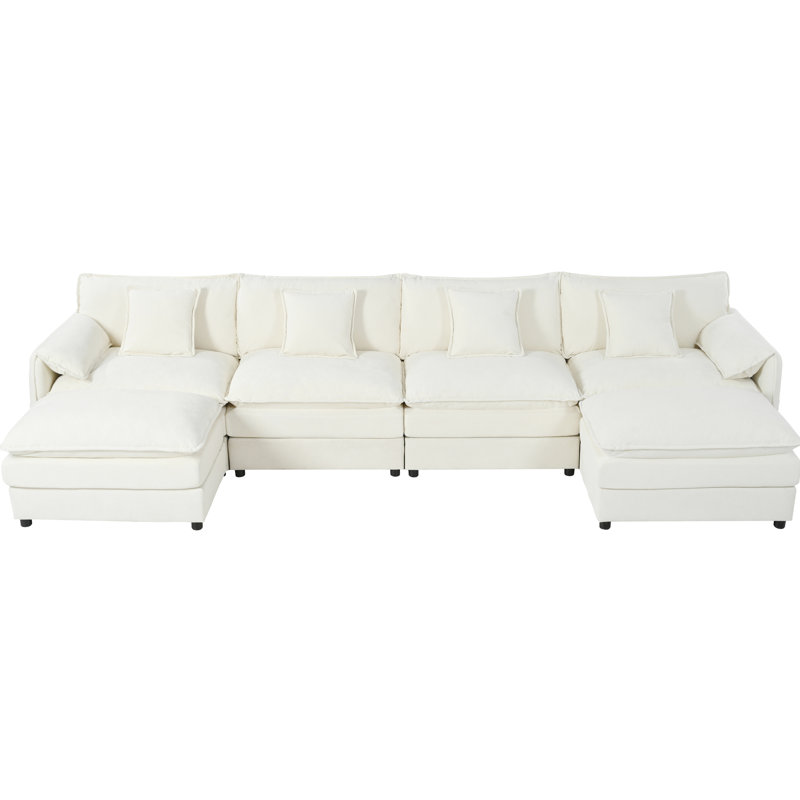 Canapé modulaire en U pour salon, canapé modulaire surdimensionné. 4 avec 2 repose-pieds, chenille beige. Confort d'assise profond. Assemblage personnalisable. Chambre spacieuse et confortable. Relaxant