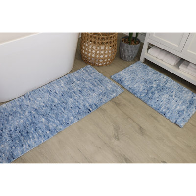 Grandeur 2-Piece Microfiber Bath Rug Set, 17x24 Bath Rug & 22x60 Runner, Non-Slip Rubber Backing, Ultra-Absorbent, Quick-Dry, Machine Washable Plush Bathroom Mats for Shower, Tub, Blue