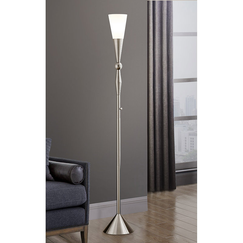 Lampe torchère sur pied 72 po Hagans, Nickel brossé