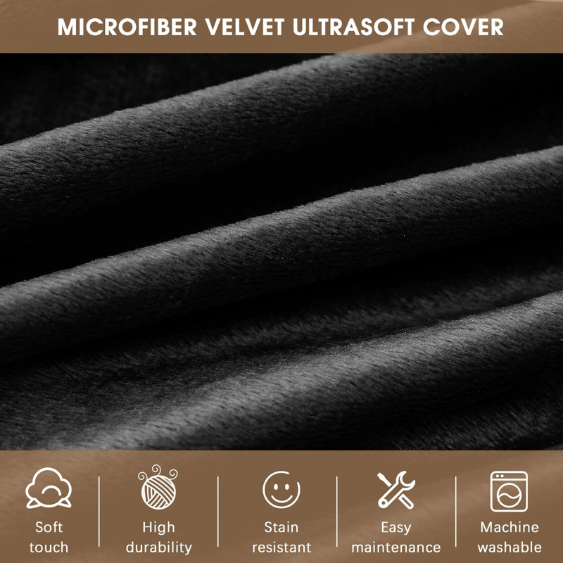 Memory Foam Filled Bean Bag Chair with Soft Removeable Cover, Black Velvet, 33" H x 33" W x 24" D