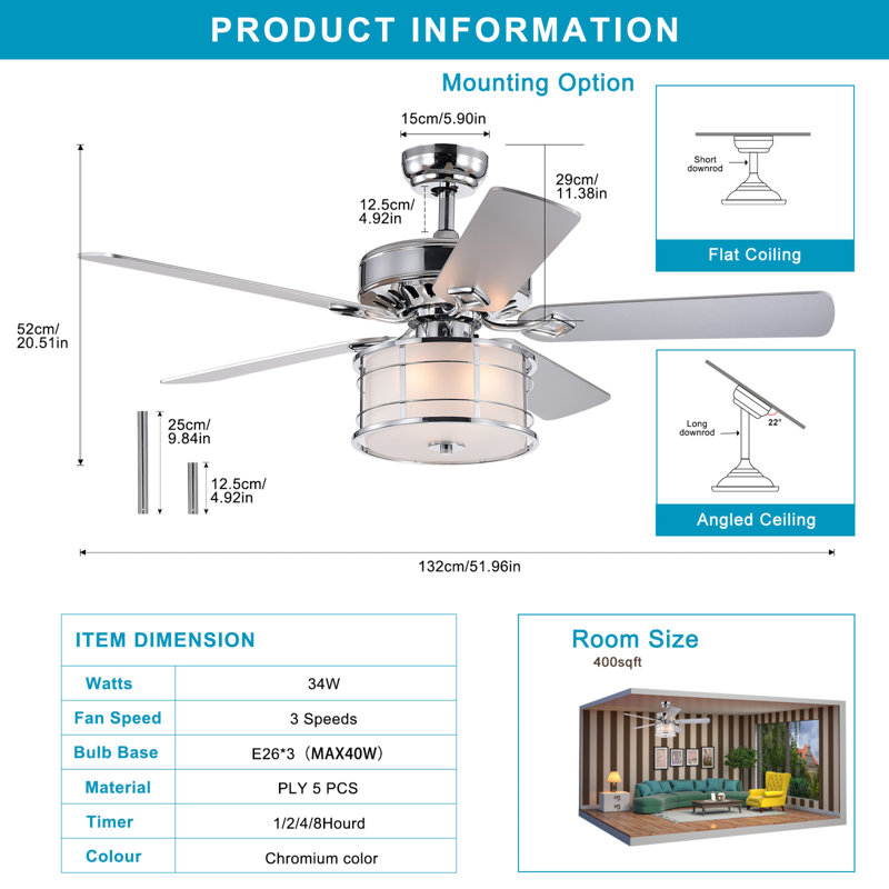 Josgart 52 " Ceiling Fan with Light Kit