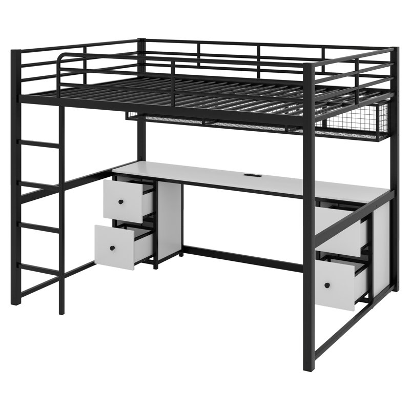 Lit mezzanine double avec tiroirs Alekzander Kids, Noir