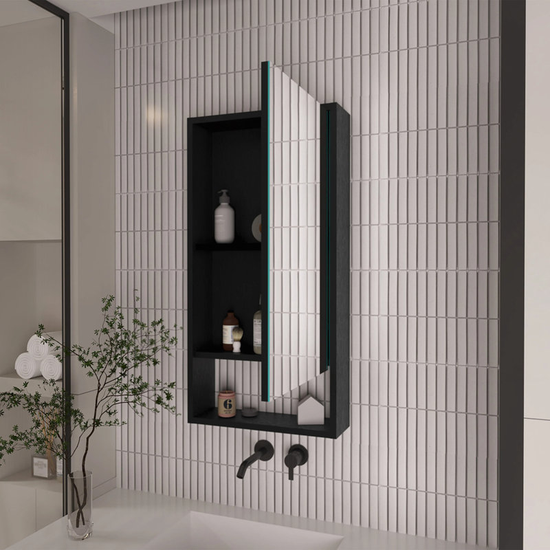 Wall Rectangle Medicine Cabinet with Mirror, Black