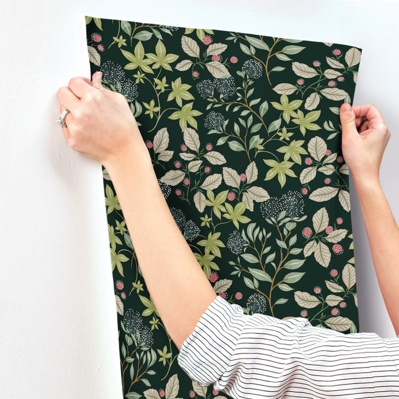 Mildred Black Botanical Trail Wallpaper, Green