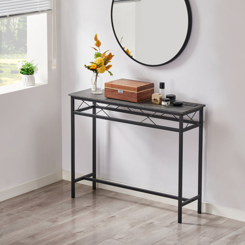 Ramsdell console table with built-in outlets, Charcoal Gray, 31.5" H x 39.4" W x 11.8" D