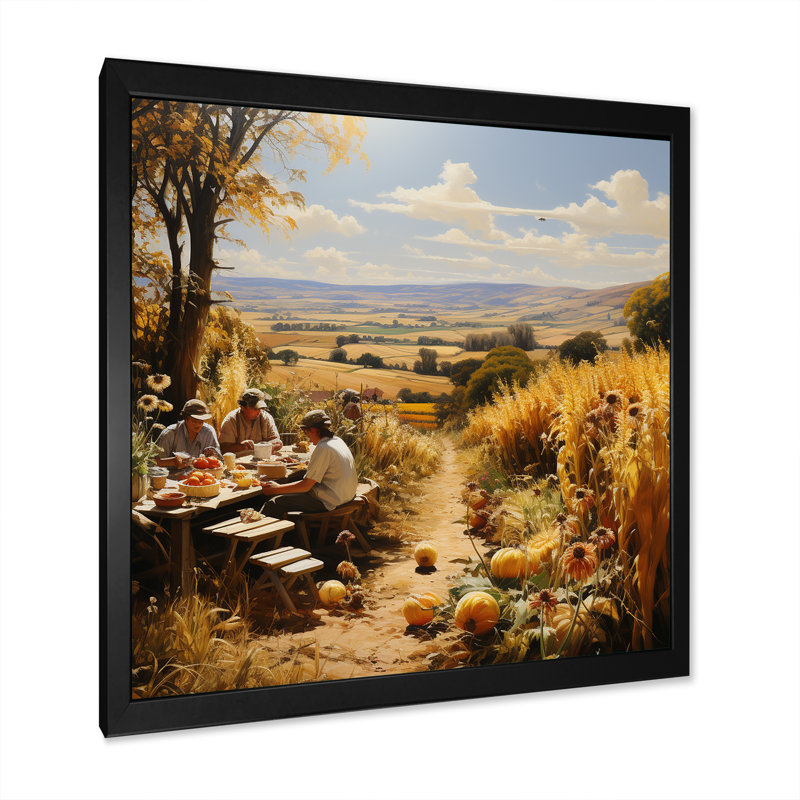 Récolte de pique-nique de récolte sur toile, Cadre simple noir, H 16 po x l 16 po x P 1 po