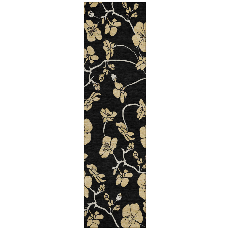 Inoa Black Washable Indoor-Outdoor Rug - , 2'3" x 7'6"