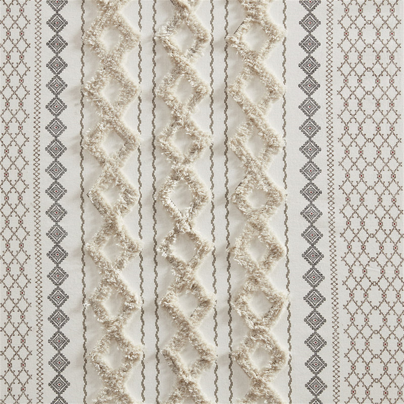 Panneau de rideau en coton avec rayures et doublure en chenille pour une décoration intérieure plus intime, Crème, crème