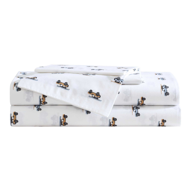 Shasta Lake Cotton Percale Standard Sheet Set, King Sheet Set with 2 Pillowcases, Out To The Beach