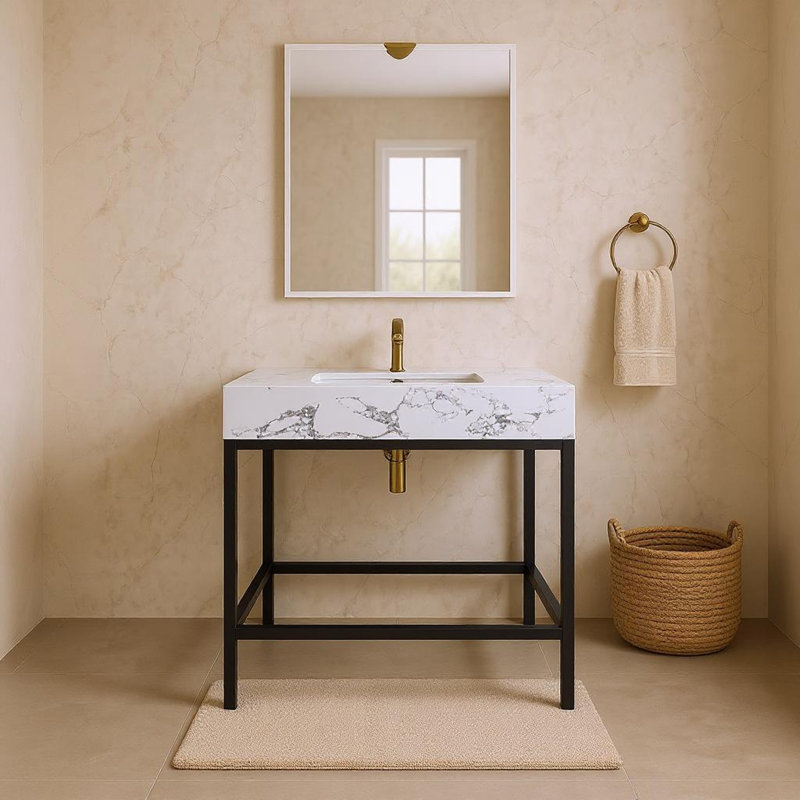 Marmo 30" Single Bathroom Vanity, White, Matte Black