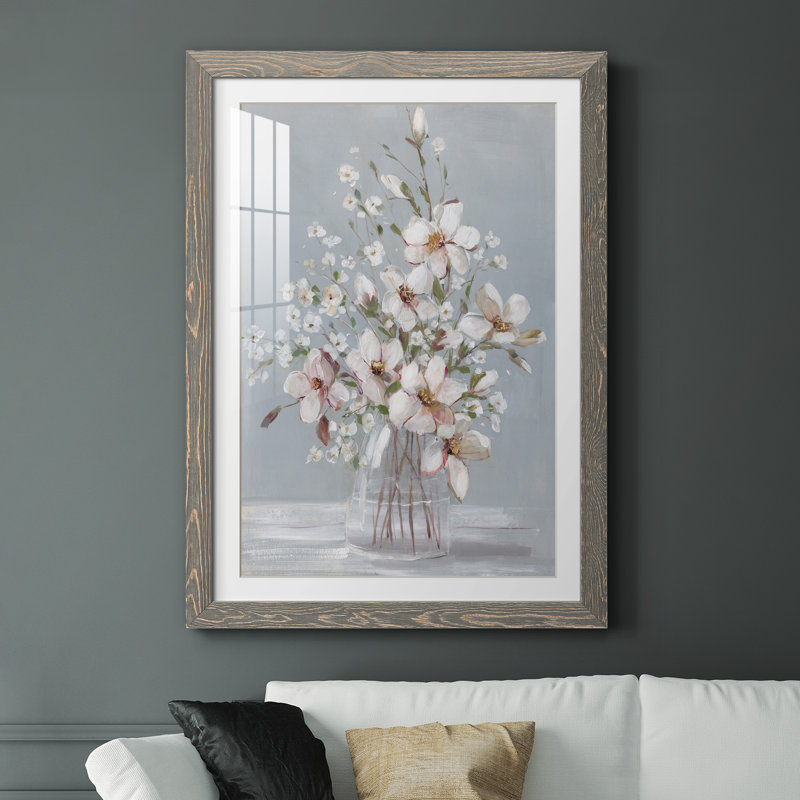 Magnolia Romance - Reproduction d'art sur papier encadrée, H 31 po x l 44 po x P 1 po, gris