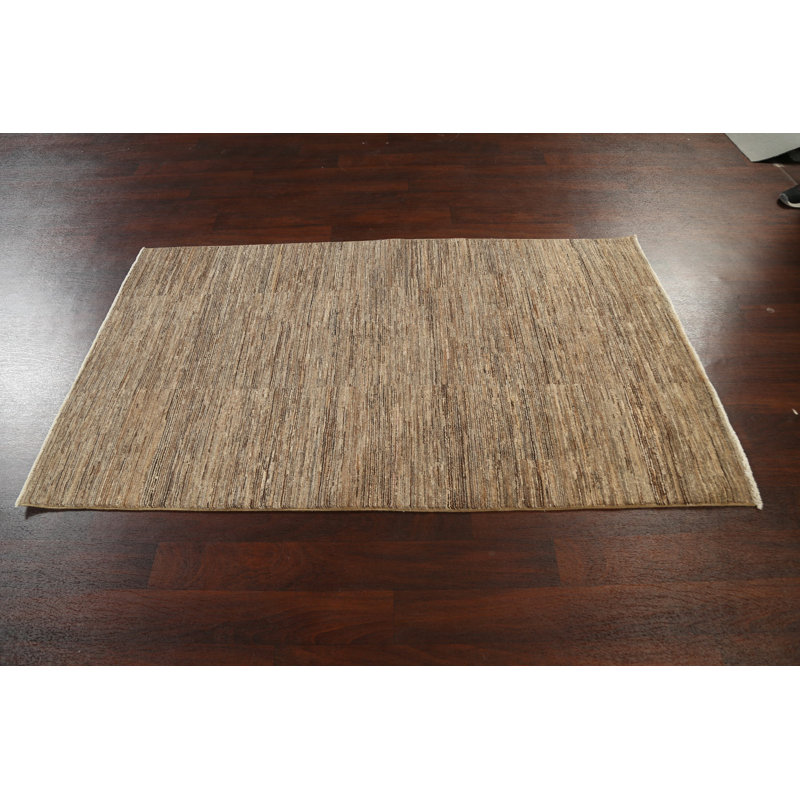 Tapis brun noué à la main de conception unique 3 pi 10 po x 6 pi 7 po