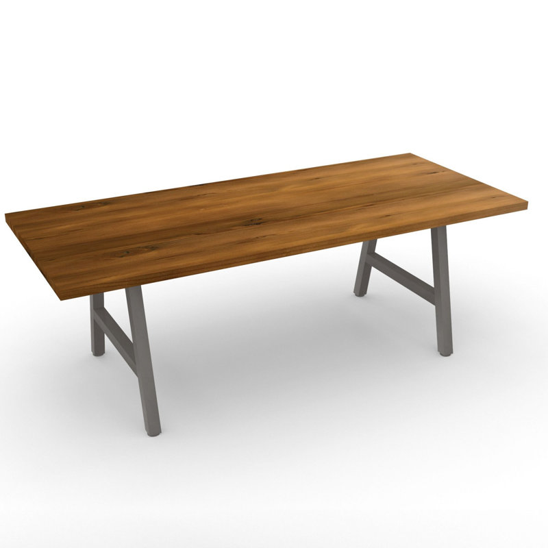 Solid Wood Top Metal Base Dining Table, Bourbon, 30" H x 120" L x 48" W