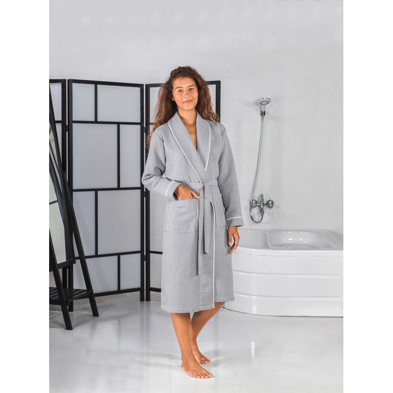 Peignoir 100% coton mi-mollet avec poches, TTG, gris