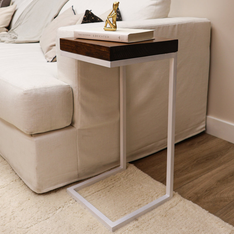 Table d'appoint en forme de C rustique, Blanc, Provincial