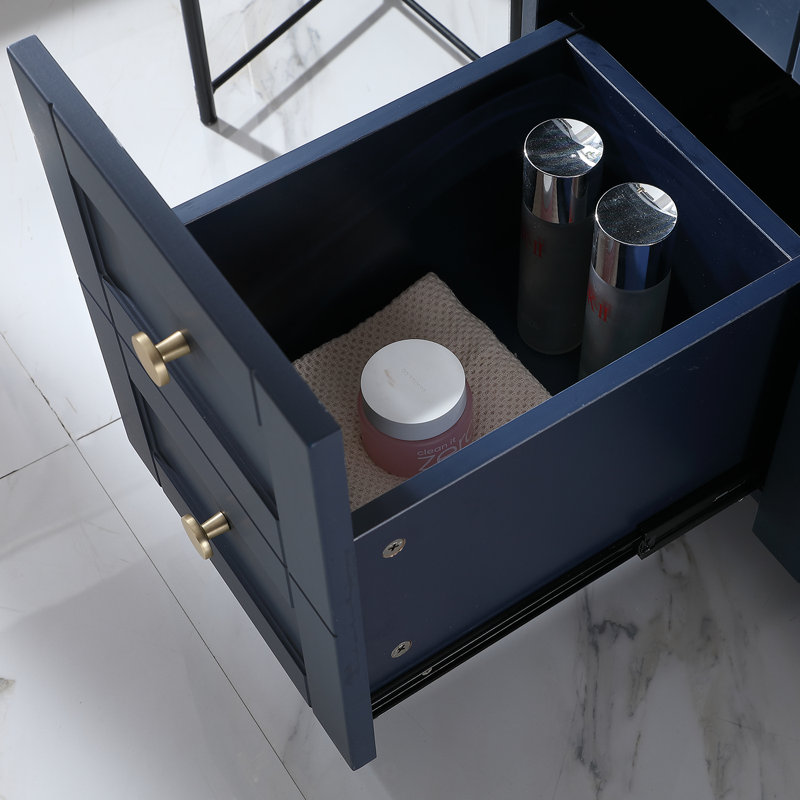 Ensemble de meuble-lavabo simple autoportant moderne 30 po avec plateau en céramique Taziyah, Bleu