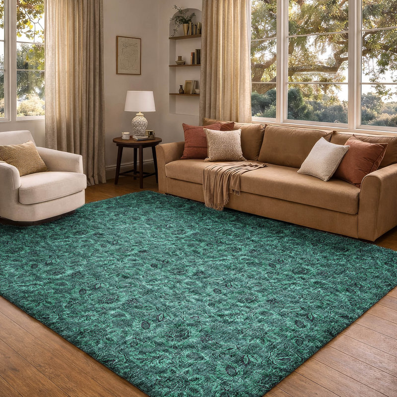 Tapis à poil long de qualité supérieure lavable à la machine ADS661, Teal, 5 pi x 7 pi 6 po