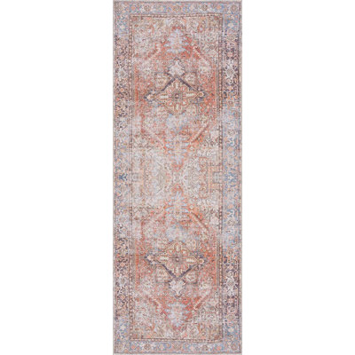 Performance Rust/Gray/Blue Machine Washable Area Rug