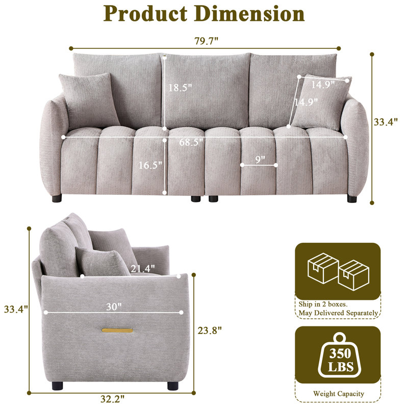 Canapé en tissu Modern, Grey Chenille