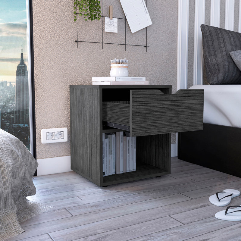 Table de bout de table de chevet haute 19,7 pouces avec tablette ouverte, Gris clair