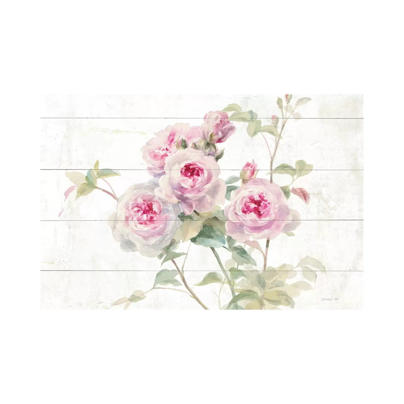 Sweet Roses On Wood by Danhui Nai - Wrapped Canvas Painting, 66.04 cm H x 45.72 cm W