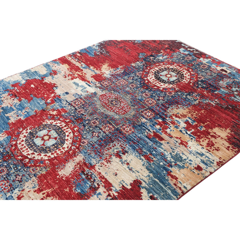 High-Quality Hand-Knotted Navy And Red Area Rug