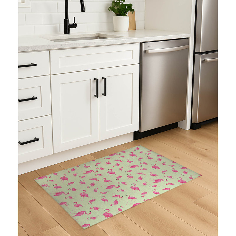 Tapis de cuisine antidérapant Summer Flamingo, Limette, Rectangulaire 2 pi x 3 pi