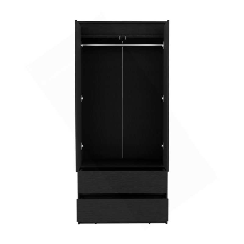 Armoire, garde-robe avec deux tiroirs, tringle, noir, Noir