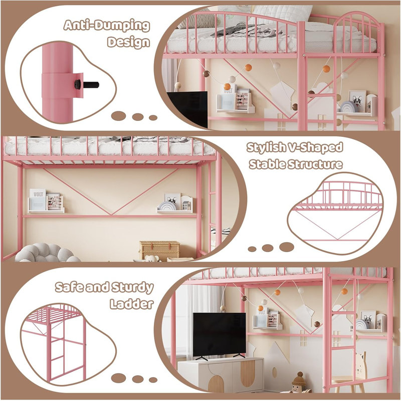 Loft Bed Twin Size, Pink