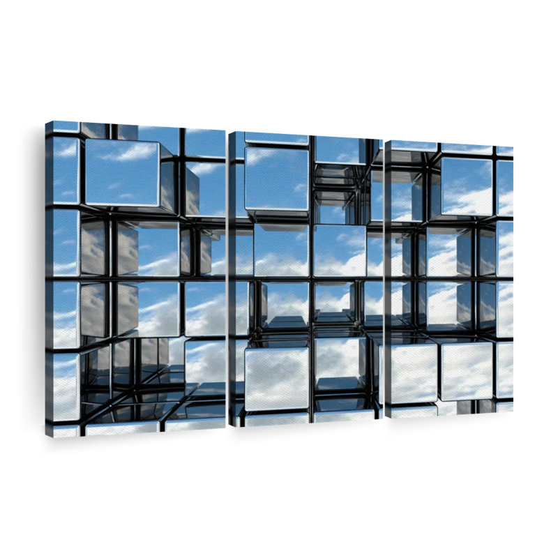Ensemble de 3 miroirs abstraits carrés sur toile, H 38 po x l 24 po x P 1,25 po