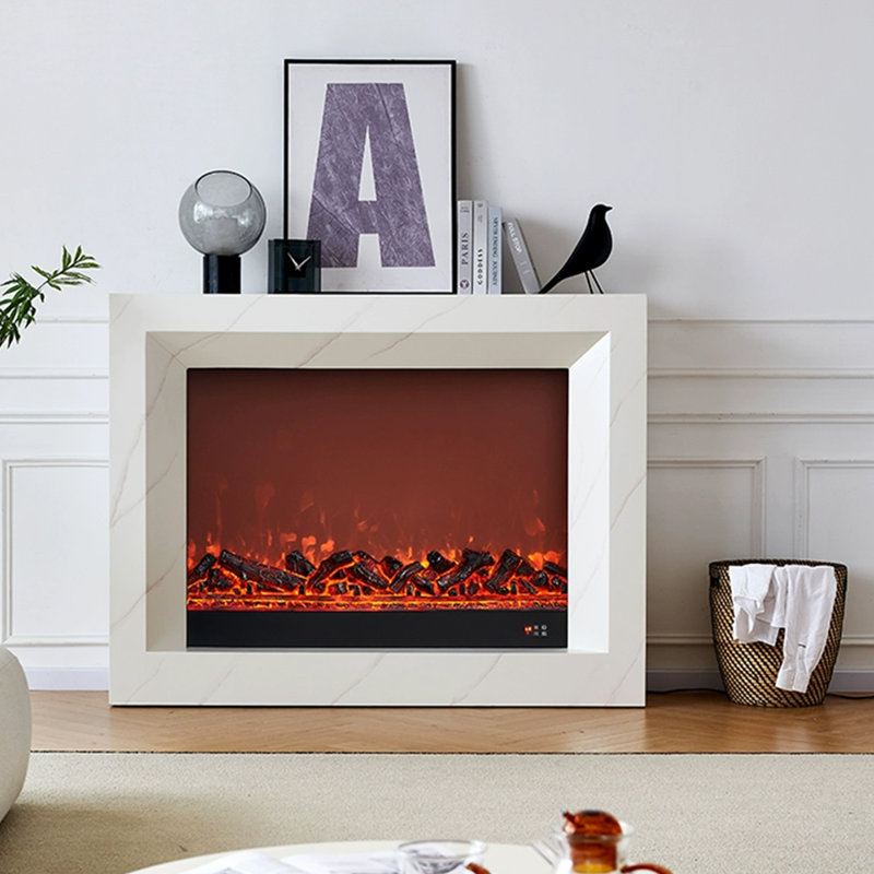 White Solid Wood Electric Fireplace