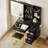 4 Drawer Vanity Dresser Set with Sliding LED Mirror, 3 Color Lighting, Built-in Charging Station, Open Shelf and PU Stool, Modern Makeup Dresser for Bedroom-1886017881