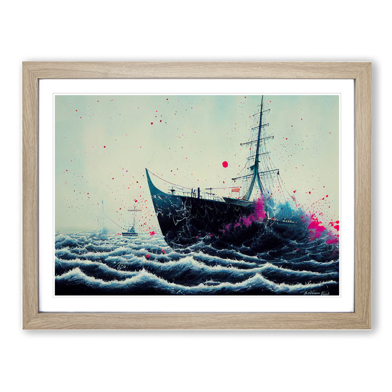 Ship Paint Splatter Abstract - Framed Print, 46cm H x 64cm W x 2cm D, Oak