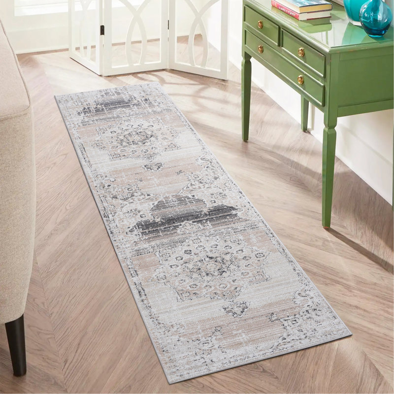 Cream Medallion Area Rug, Runner 2'2" x 8'