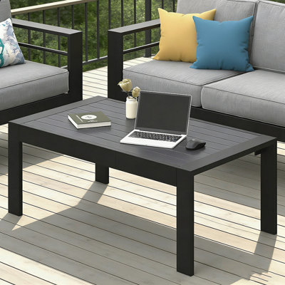 43-Inch All-Weather Aluminum Patio Coffee Table, Durable and Stylish for Outdoor Use with WPC Top