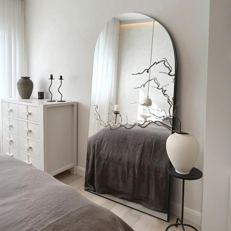 Arched MDF Wood Full Length Mirror with Stand