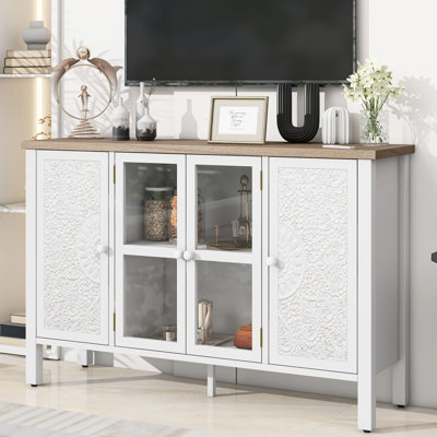 Meuble audio-vidéo de style rétro de 47,2 po, compatible avec les téléviseurs de 43 po, 3 armoires, portes en verre, pratique et orné