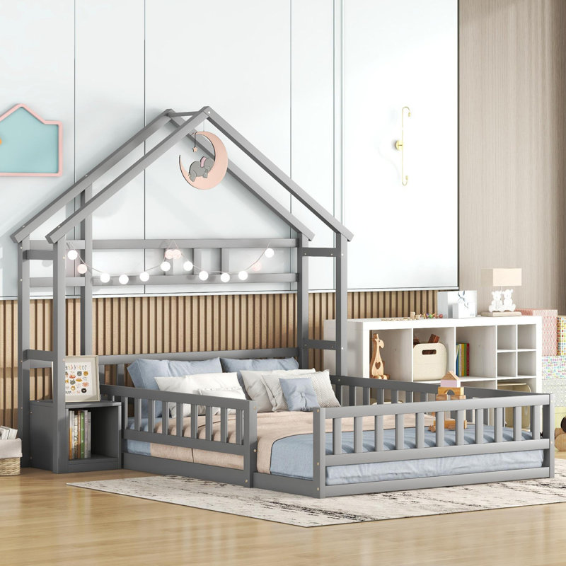 Solid Wood Bed, Grey
