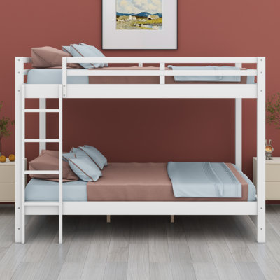 Queen Over Queen Size Bunk Bed, Bunk Bed Frame With Ladder And Guardrail For Kids Teens Adult, Maximize Space