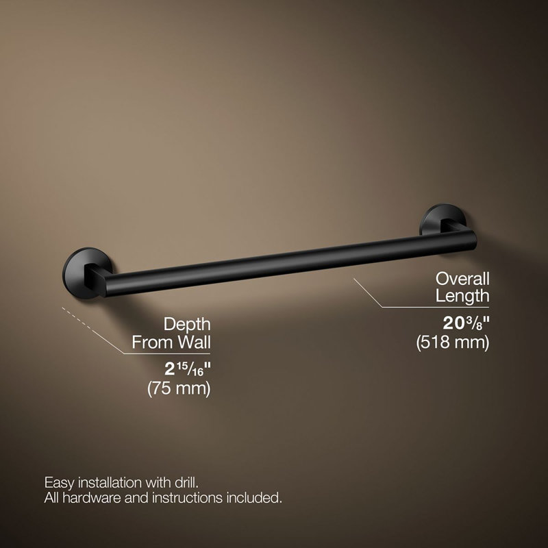Components Towel Bar, Matte Black, 18"W