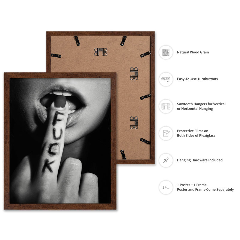 Fuck Middle Finger, Poster, 18"H x 24"W, Brown Framed