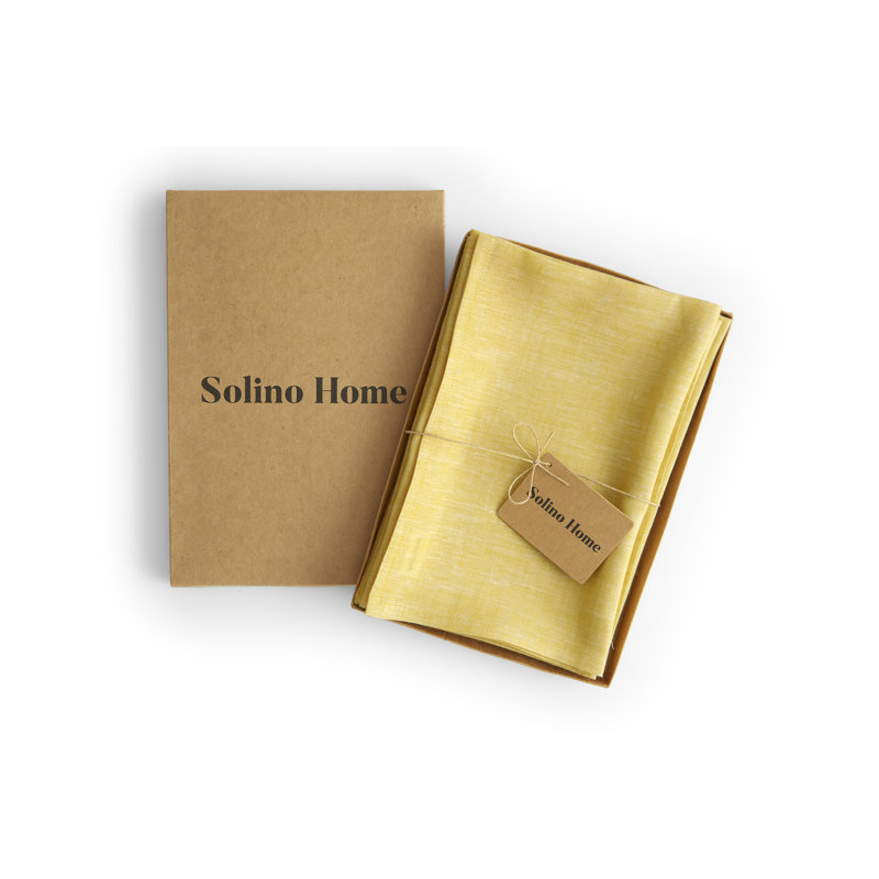 100% Pure Linen Dinner Napkins - Athena, Chambray Lemon Yellow
