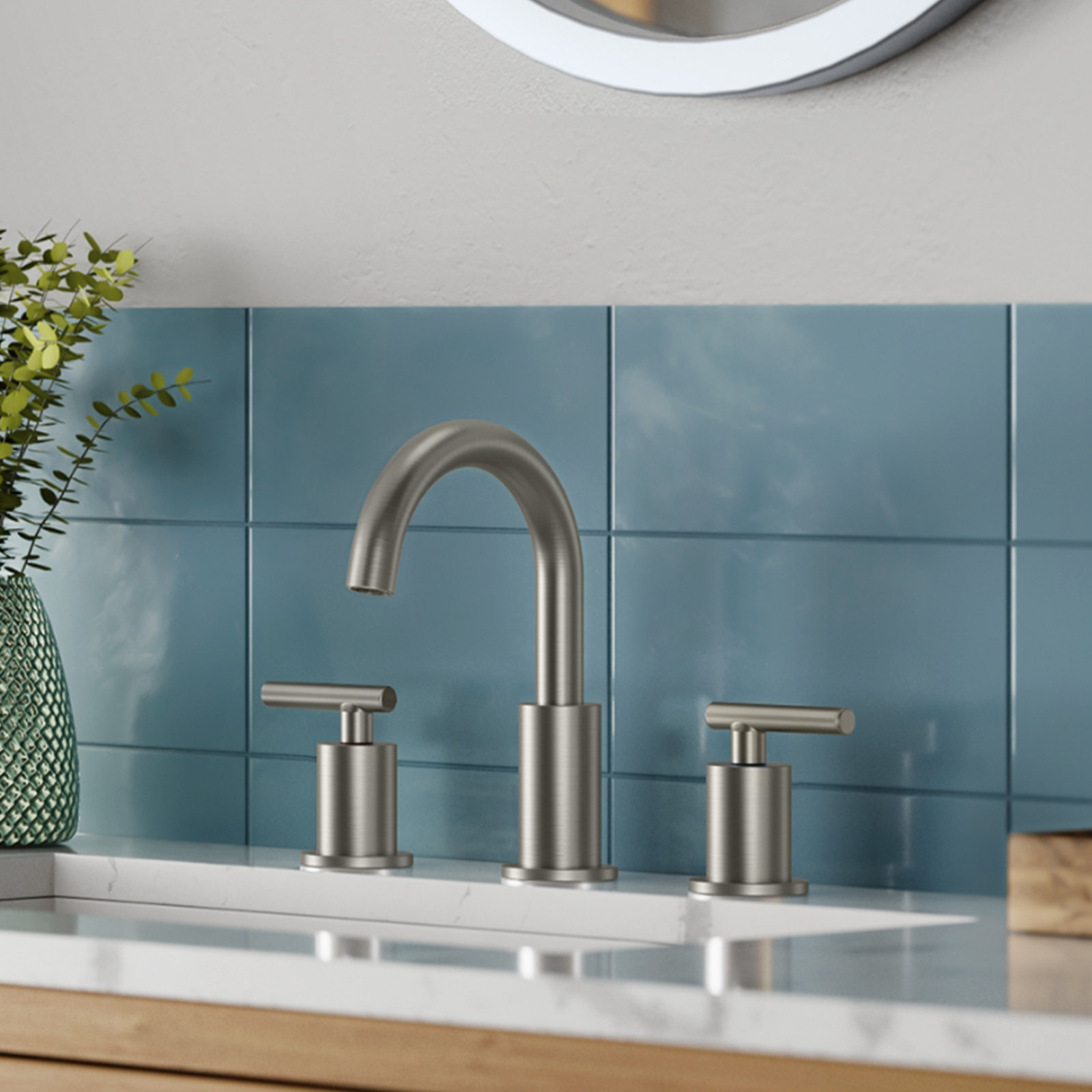 Celestine Widespread Bathroom Faucet with Drain, Brushed Nickel