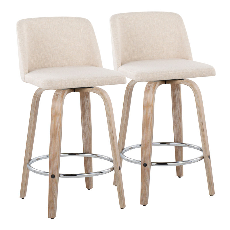 Swivel Upholstered Counter Stool, Counter Stool (24" Seat Height), Natural/Chrome, Cream