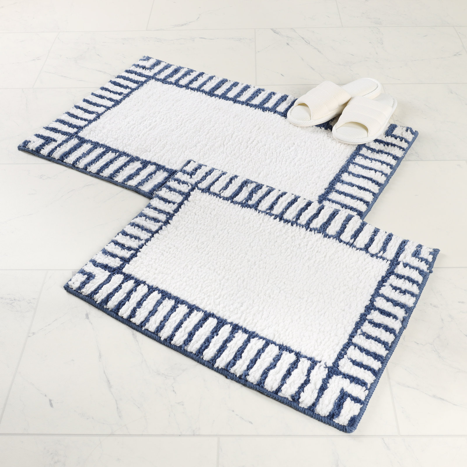 Bath Rug, MEDIUM- 2 Piece Set, White/Navy