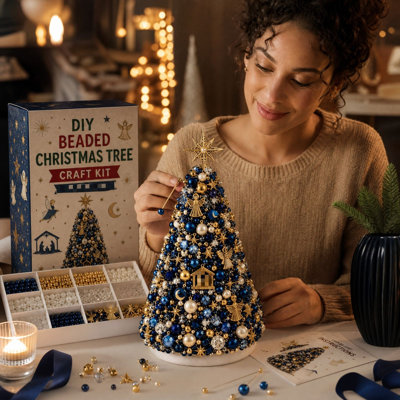 Trousse de bricolage de sapin de Noël en perles, décoration de Noël pour adultes - Idée-cadeau pour la maison ou le bureau