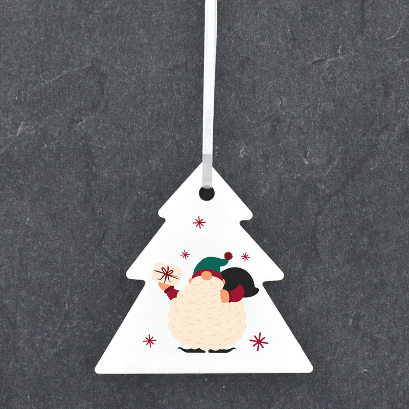 Xmas Gnome Festive Gonk Presents Tree Shaped Ceramic Ornament