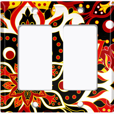 Metal Light Switch Plate Outlet Cover (Orange Yellow Mandala Flowers Tile   - Double Rocker)